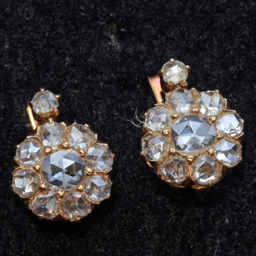 Antique Victorian earrings gold diamonds versatile diamond flowers Naples (7424)