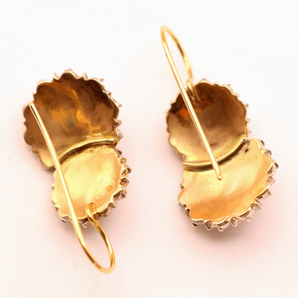 Antique Victorian earrings ear pendants silver gold diamonds French (7556)