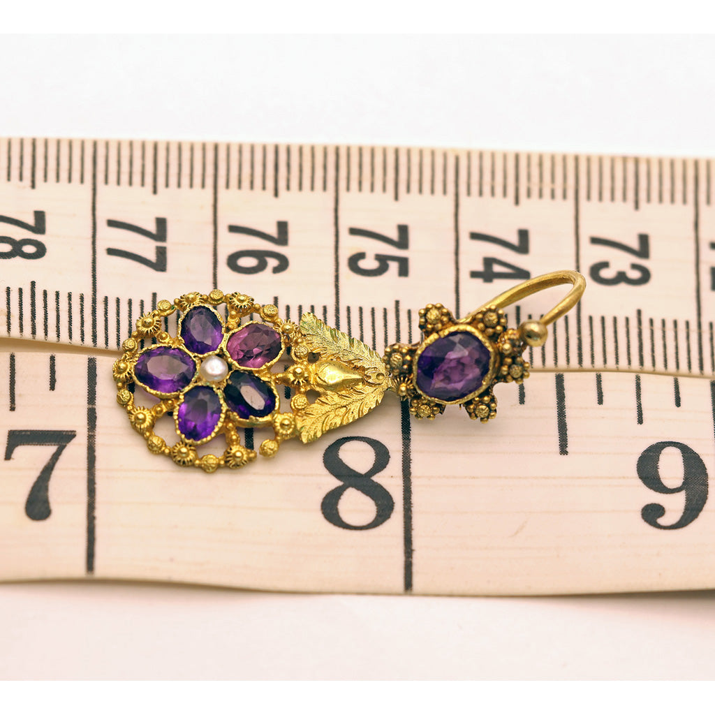 Antique Georgian Day Night earrings 18k gold cannetille amethysts French (7586)