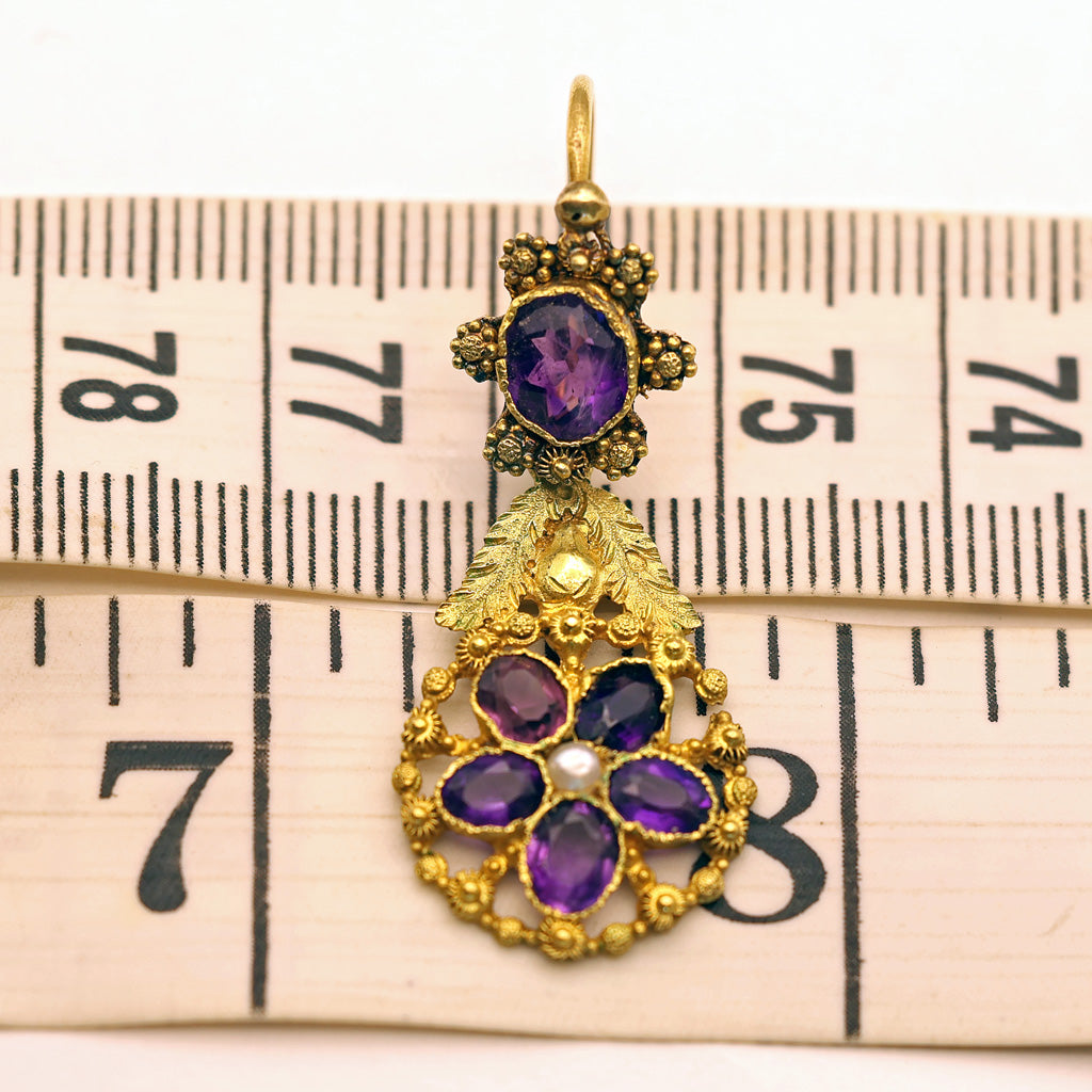 Antique Georgian Day Night earrings 18k gold cannetille amethysts French (7586)