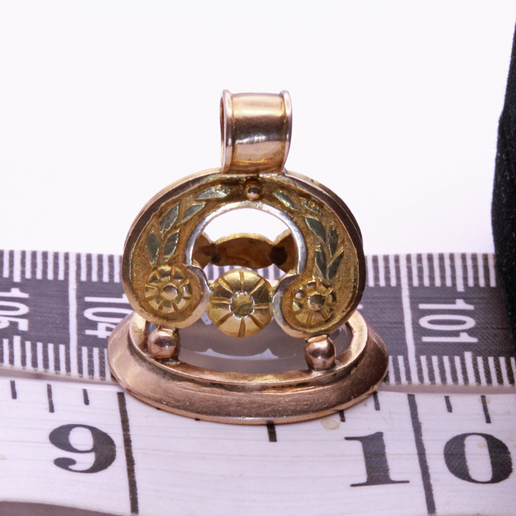 Antique Georgian gold fob pendant seal intaglio cameo Aristocrat Crown Dog (7362)