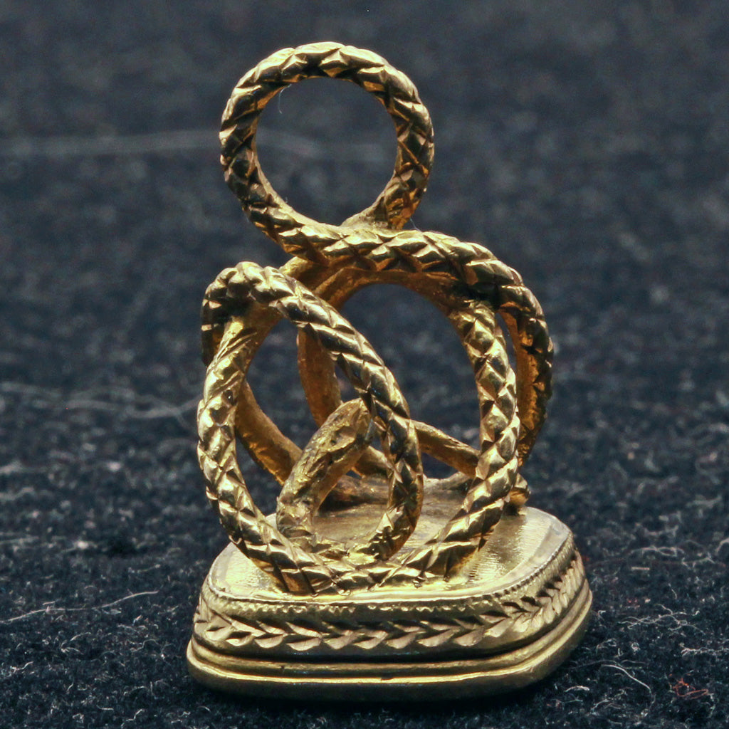 Antique Georgian pendant snake fob intaglio seal gold Man's Coat of Arms (7363)