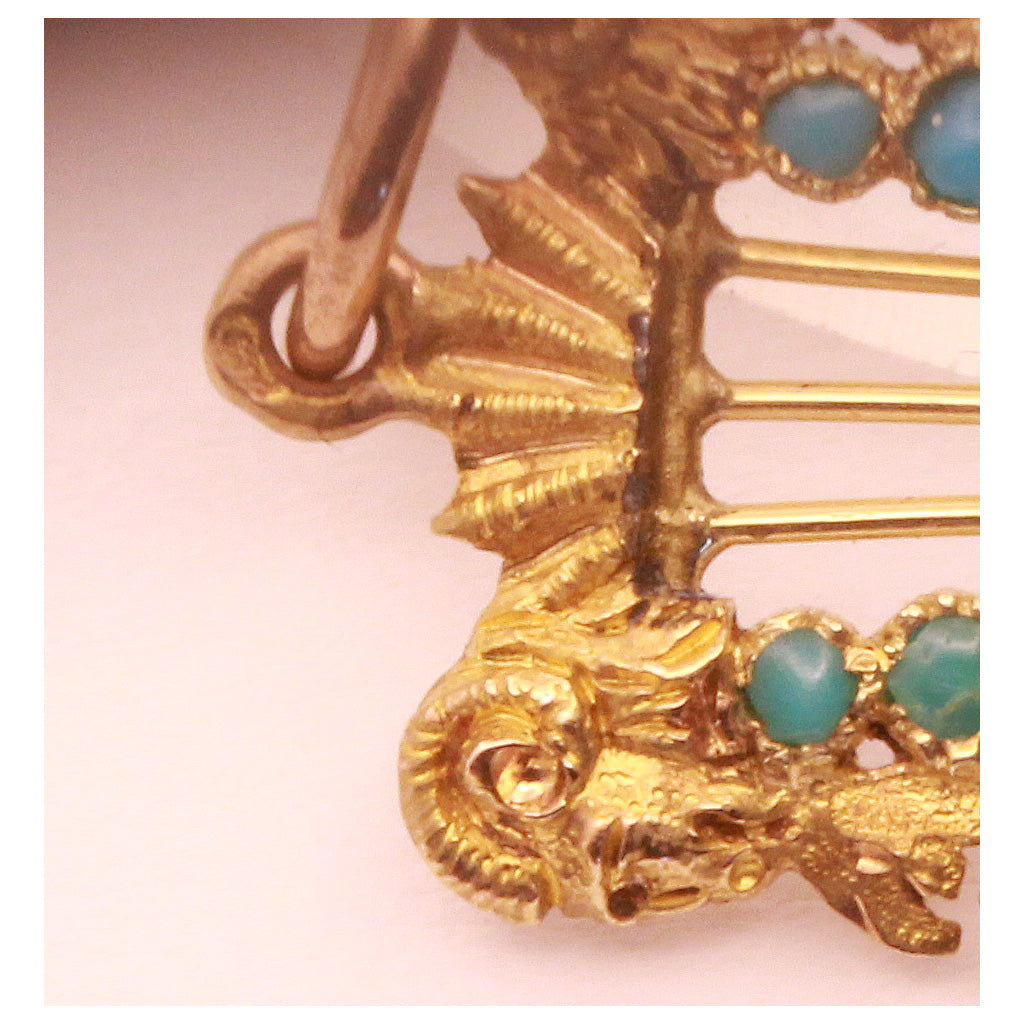 Antique Georgian Fob Pendant w compartment Gold Turquoise Lyre French Rams(7364)