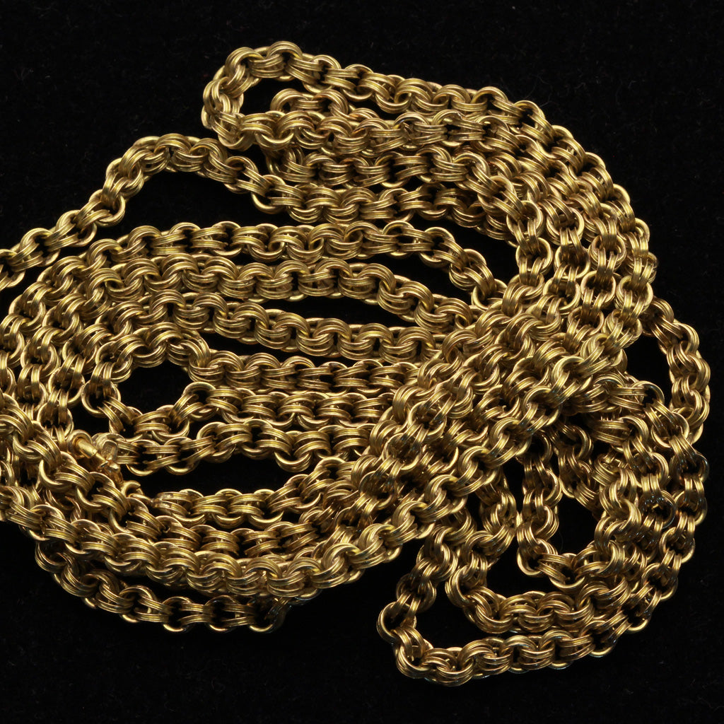 Antique Victorian long gold chain necklace 15ct 60 inches English sautoir (7390)