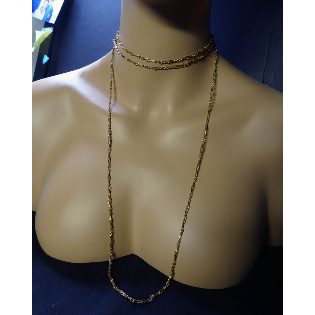 Antique long gold chain necklace sautoir rose gold early 1900's 60inches (7543)