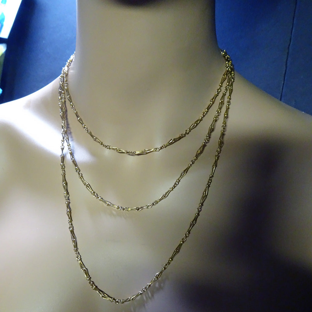 Antique long gold chain necklace sautoir rose gold early 1900's 60inches (7543)