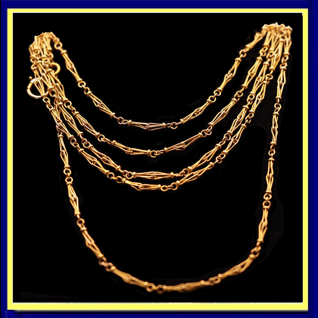 Antique long gold chain necklace sautoir rose gold early 1900's 60inches (7543)