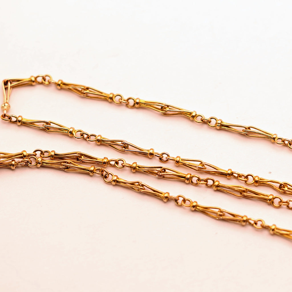 Antique long gold chain necklace sautoir rose gold early 1900's 60inches (7543)
