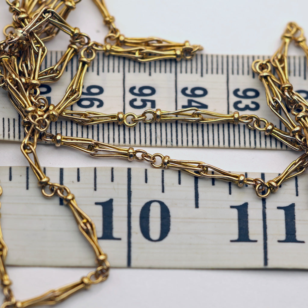 Antique long gold chain necklace sautoir rose gold early 1900's 60inches (7543)