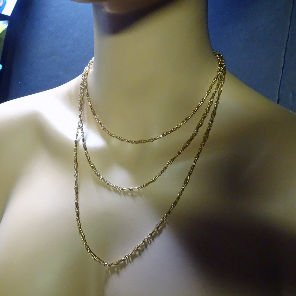 Antique long gold chain necklace sautoir rose gold early 1900's 60inches (7543)