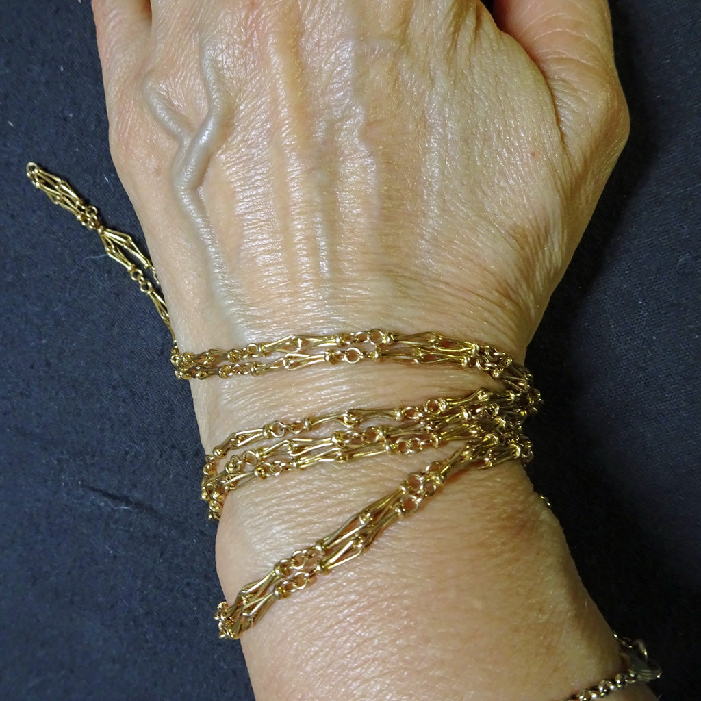 Antique long gold chain necklace sautoir rose gold early 1900's 60inches (7543)