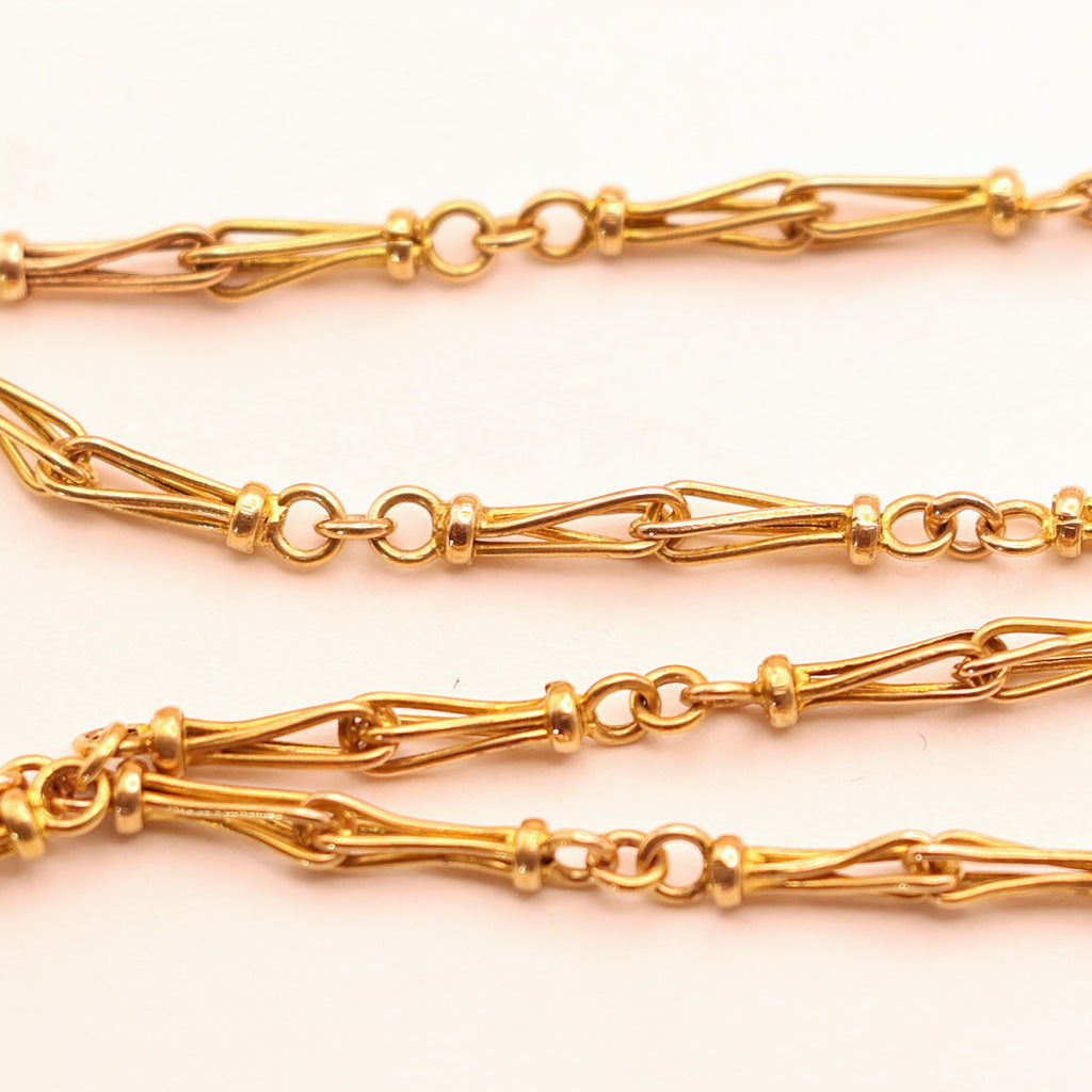Antique long gold chain necklace sautoir rose gold early 1900's 60inches (7543)