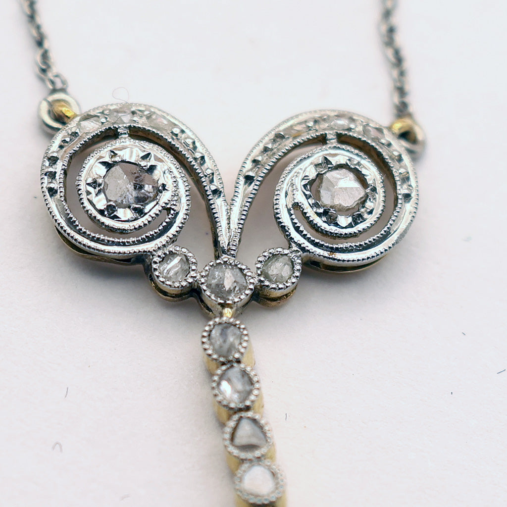 Antique Art Deco necklace pendant gold platinum diamonds sapphires French (7545)