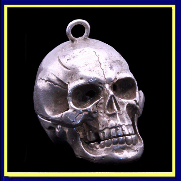 Antique Silver Skull Pendant Opening Memento Mori Goth (7347