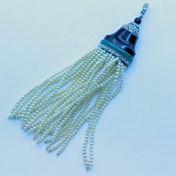 Cartier Antique Art Deco Pendant Platinum Diamonds Jade Pearls
