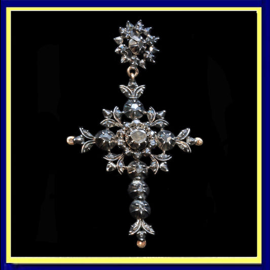 Antique pendant cross gold silver diamonds Georgian Victorian Flemish