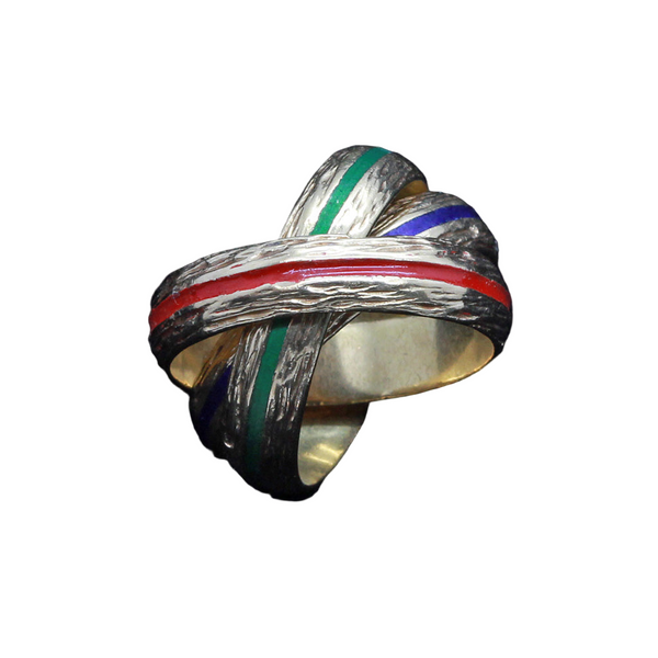 アクセサリー Hermes Paris vintage ring Vintage Hermes Ring 18k Gold Trio Red Blue Green Enamel Paris