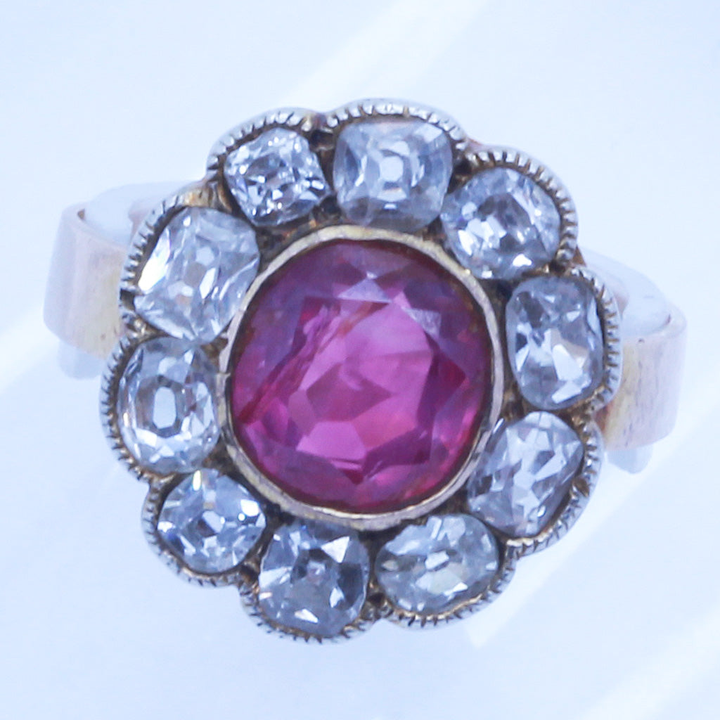 Antique Ring natural Burmese ruby diamond gold GIA Certificate no heat ruby(6479)