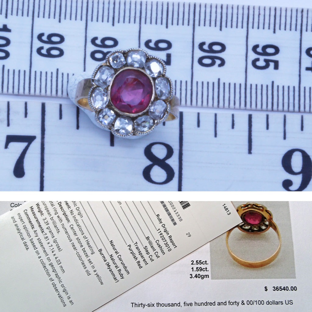 Antique Ring natural Burmese ruby diamond gold GIA Certificate no heat ruby(6479)