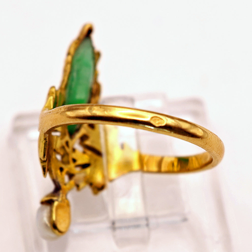Antique Art Nouveau Ring 18k Gold Pearl Chrysoprase French (6635)