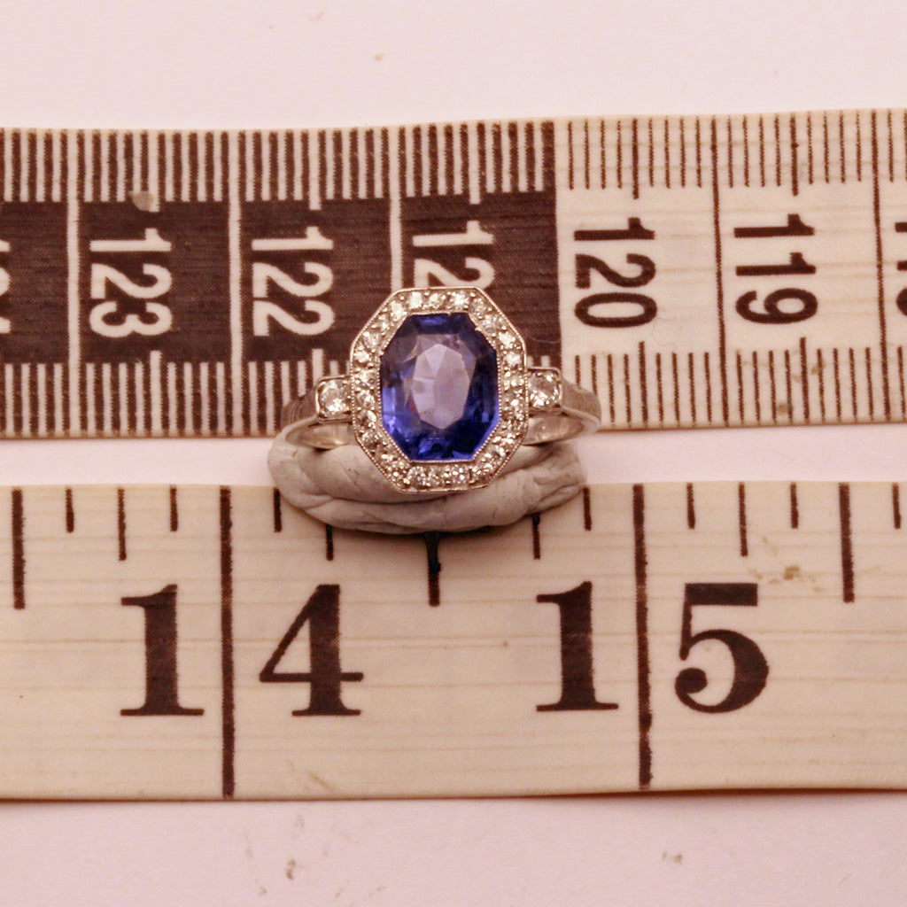 Antique Art Deco ring platinum 3.1ct no heat sapphire diamonds Certified (7316)