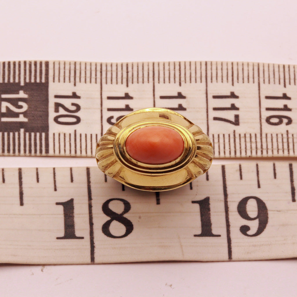 Boucheron Ring 18k gold coral vintage French Jaipur model signed numbered (7318)