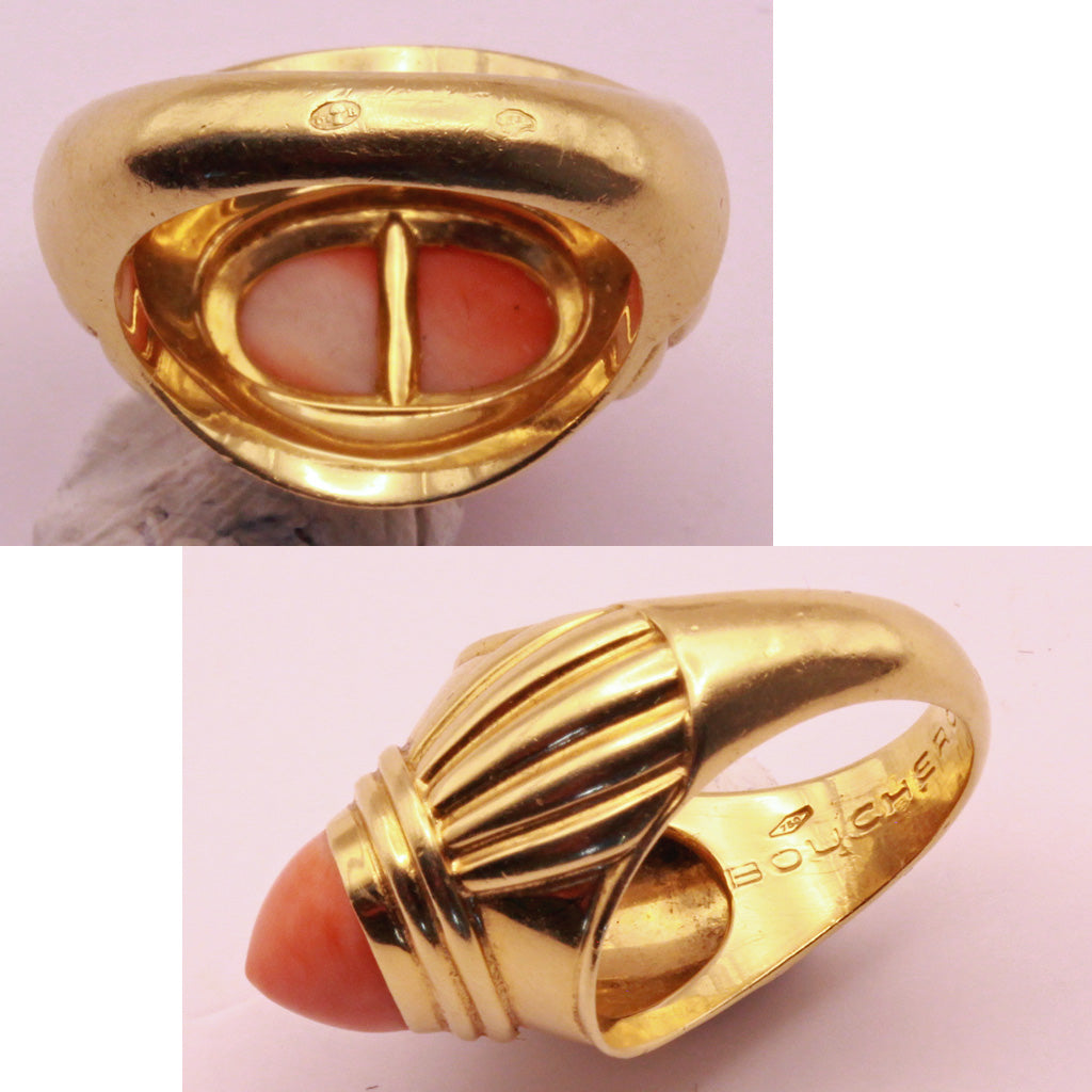 Boucheron Ring 18k gold coral vintage French Jaipur model signed numbered (7318)