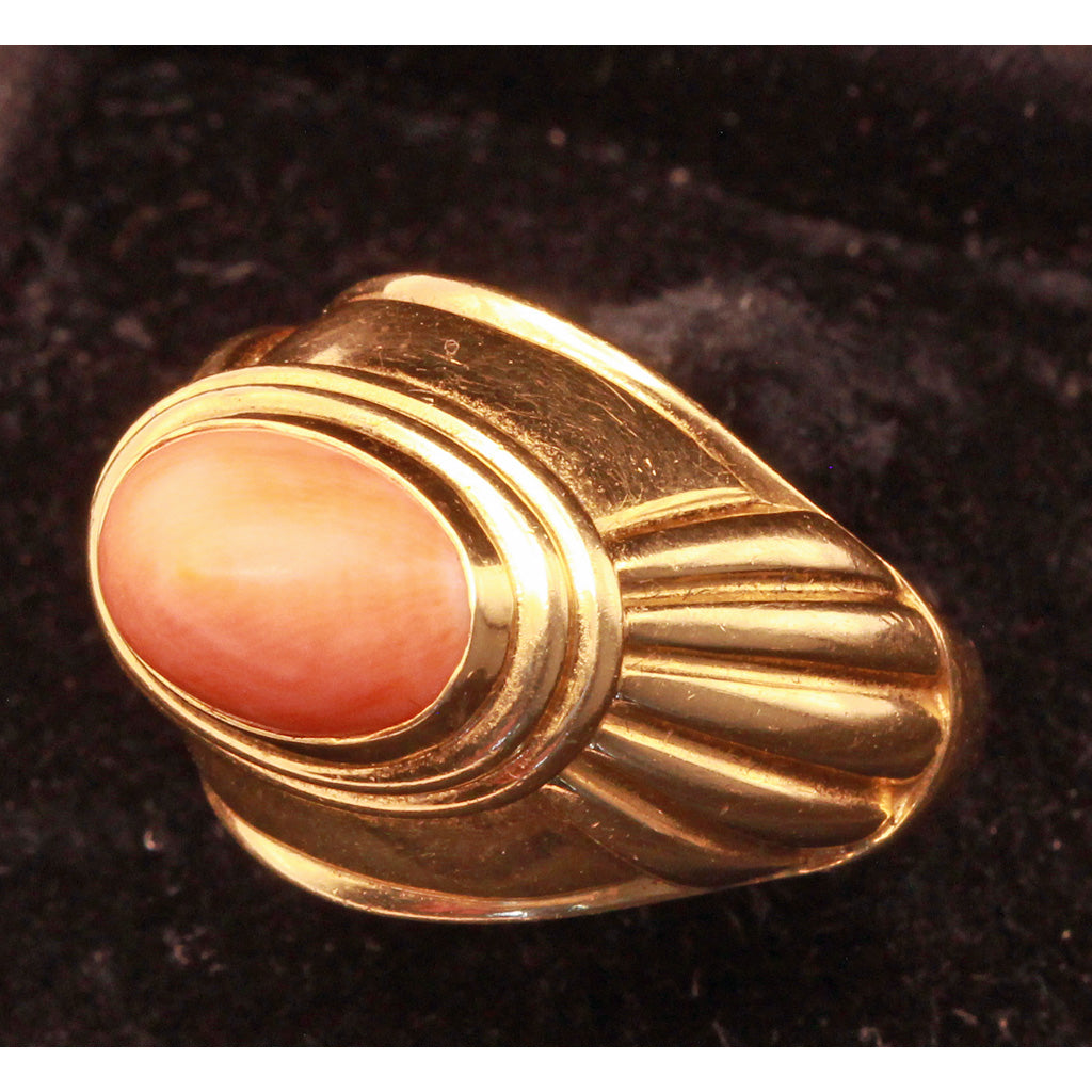 Boucheron Ring 18k gold coral vintage French Jaipur model signed numbered (7318)