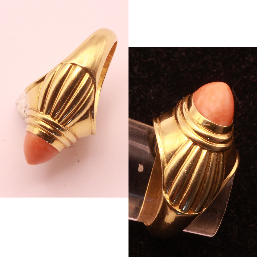 Boucheron Ring 18k gold coral vintage French Jaipur model signed numbered (7318)