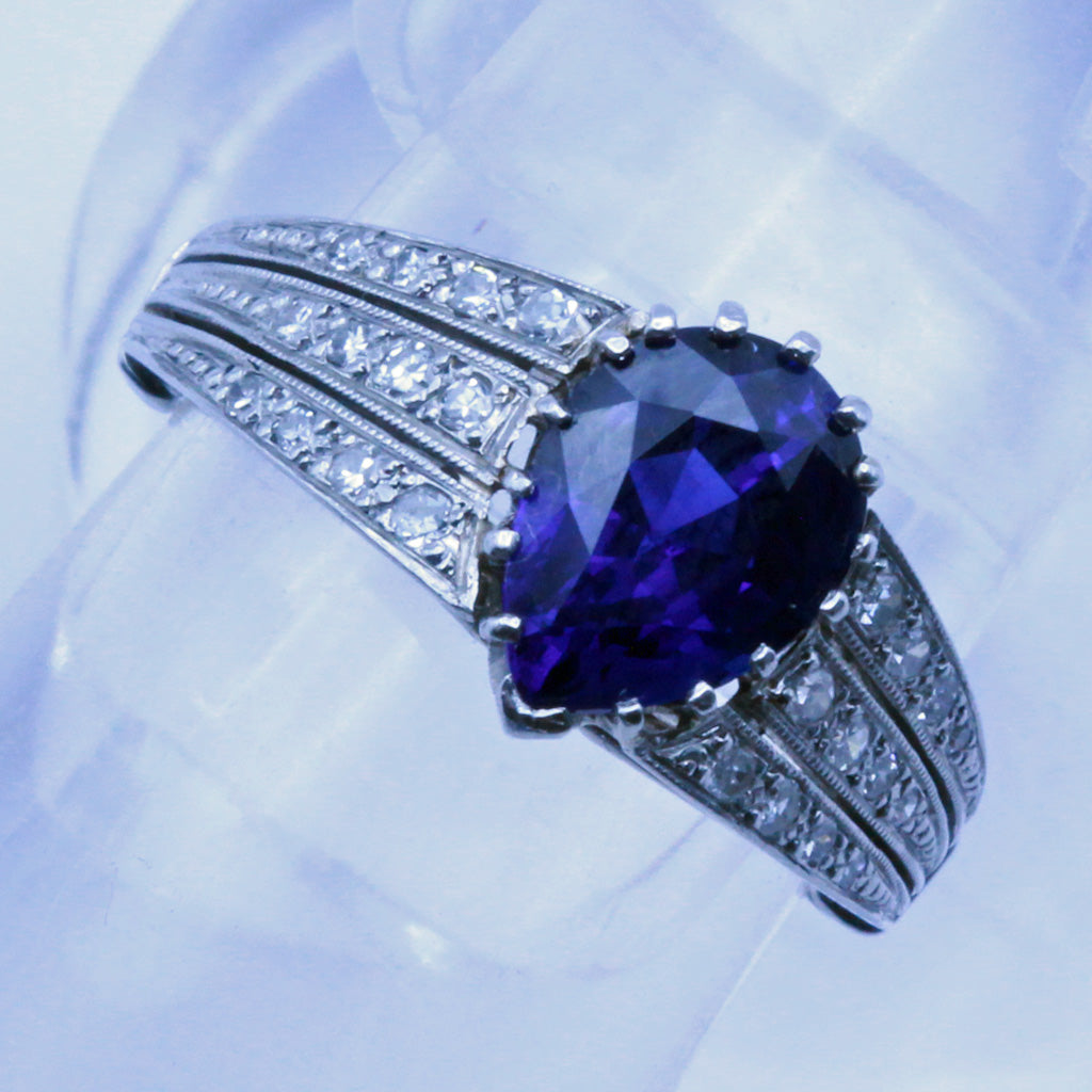 Antique Art Deco ring Sapphire diamonds platinum Certificate Burma no heat(7326)