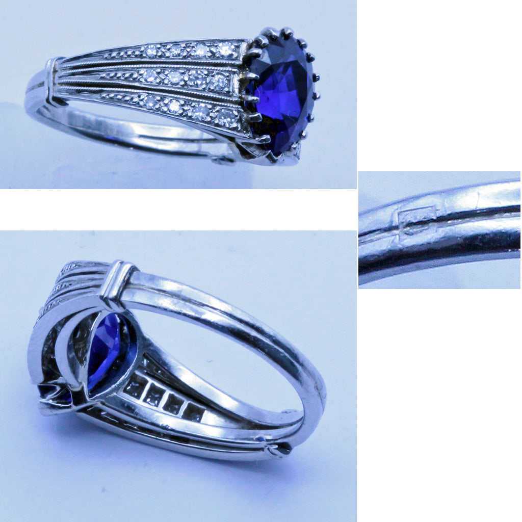 Antique Art Deco ring Sapphire diamonds platinum Certificate Burma no heat(7326)