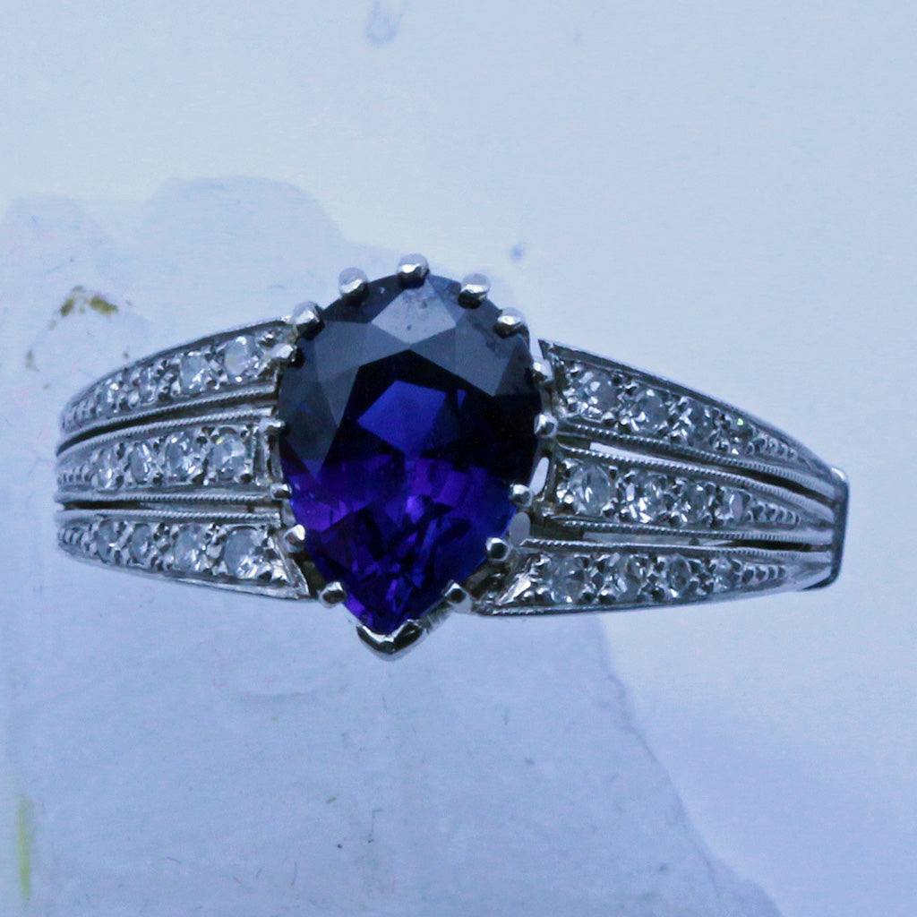 Antique Art Deco ring Sapphire diamonds platinum Certificate Burma no heat(7326)