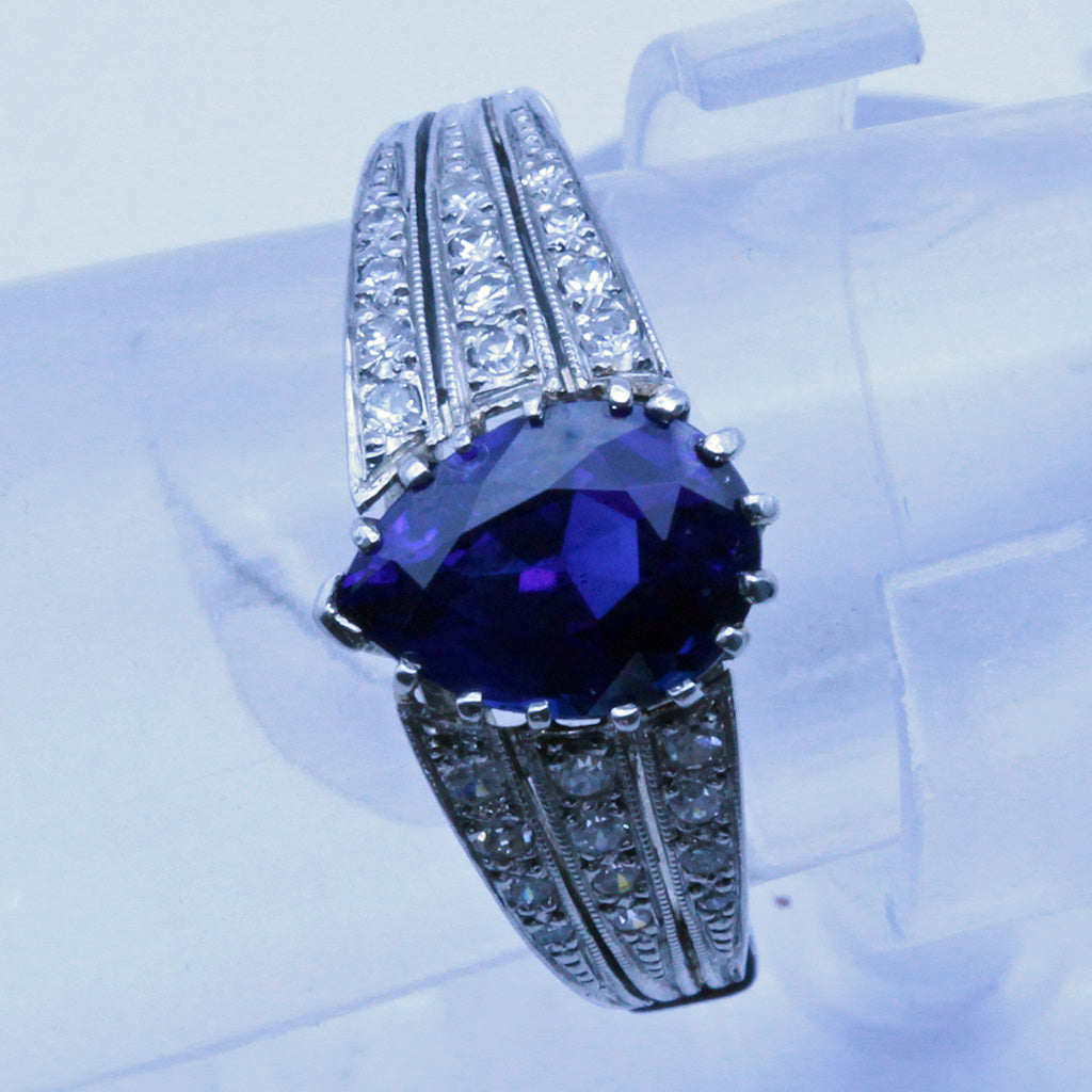 Antique Art Deco ring Sapphire diamonds platinum Certificate Burma no heat(7326)