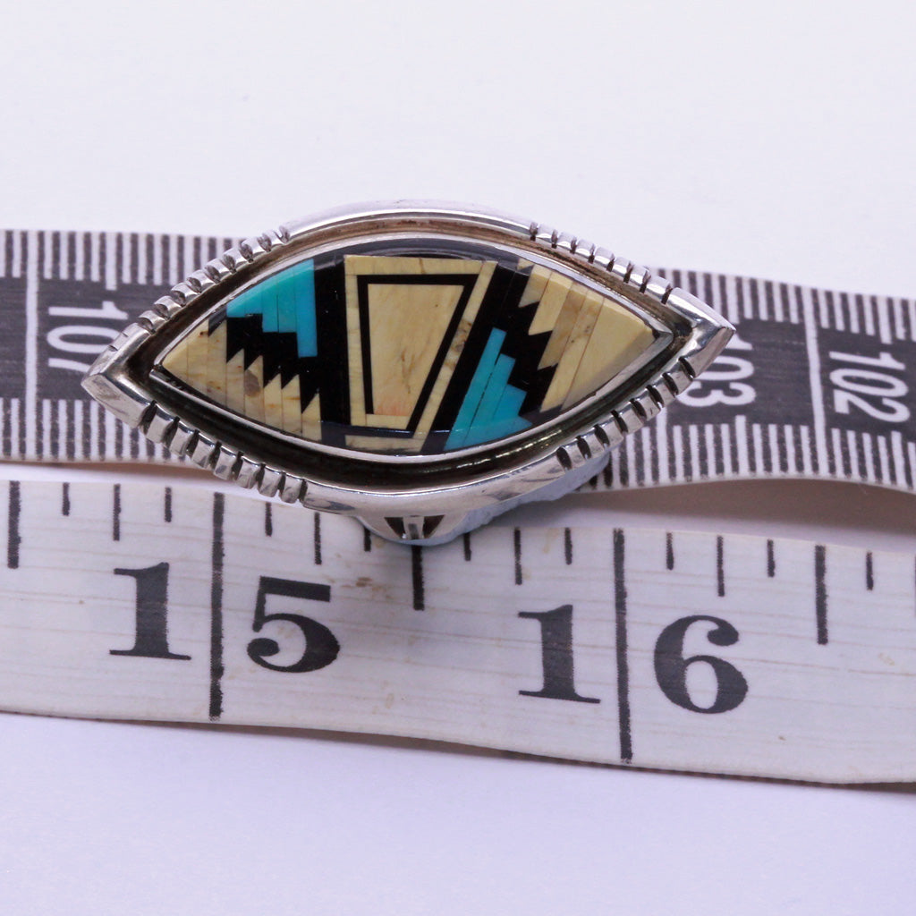 Vintage Navajo Man's ring multi gemstone silver signed Alvin Yellowhorse (7337)