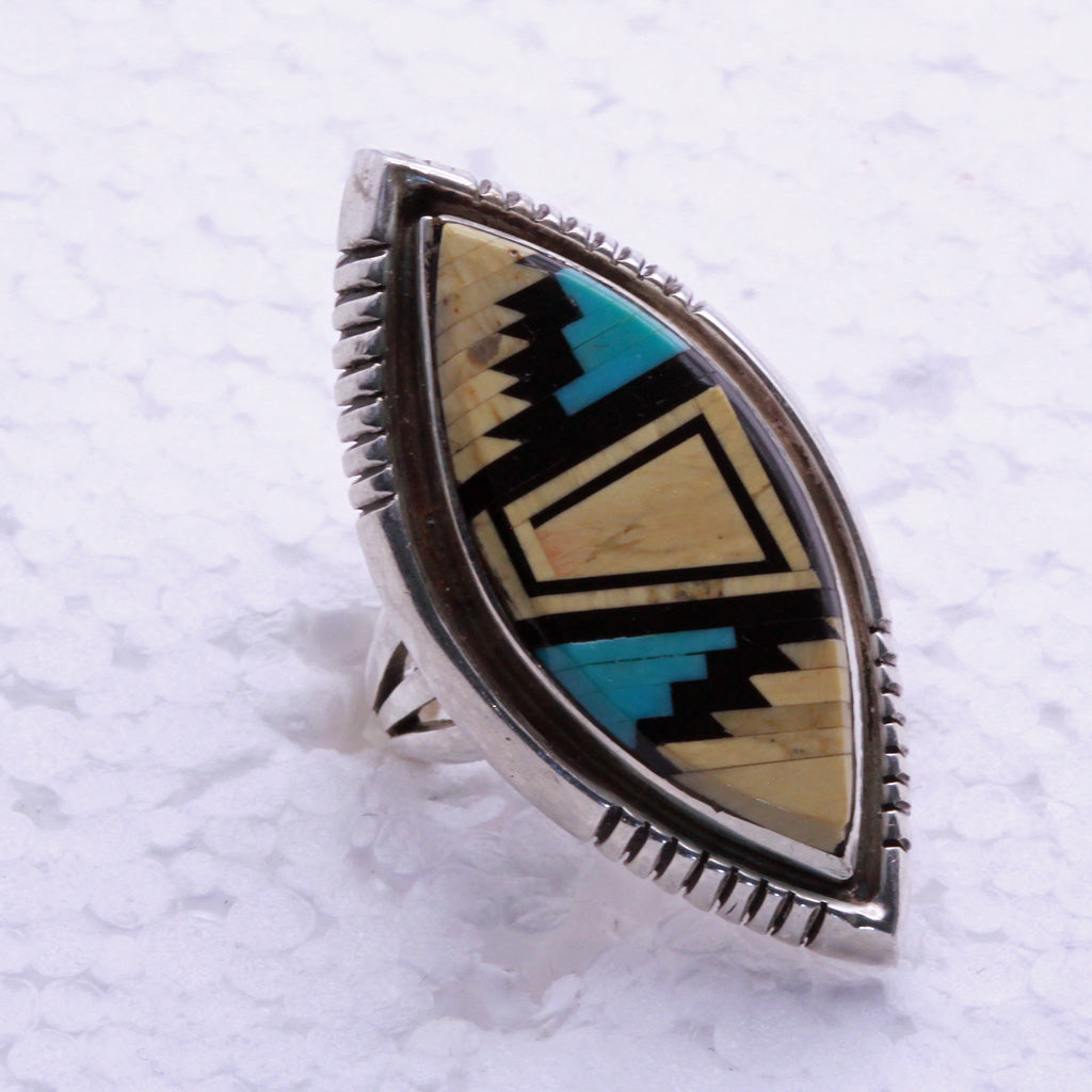 Vintage Navajo Man's ring multi gemstone silver signed Alvin Yellowhorse (7337)