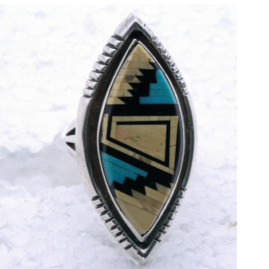 Vintage Navajo Man's ring multi gemstone silver signed Alvin Yellowhorse (7337)