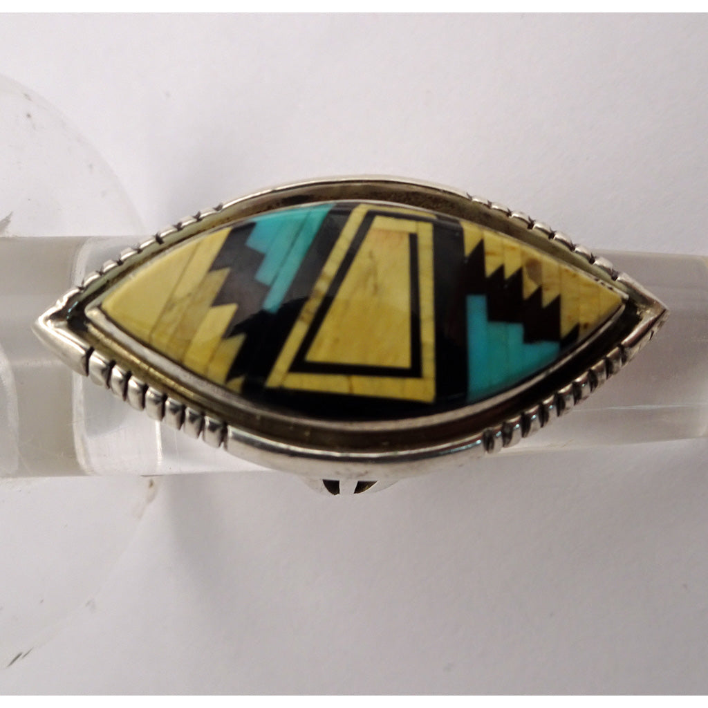 Vintage Navajo Man's ring multi gemstone silver signed Alvin Yellowhorse (7337)