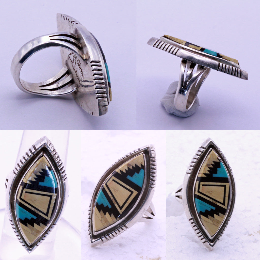 Vintage Navajo Man's ring multi gemstone silver signed Alvin Yellowhorse (7337)