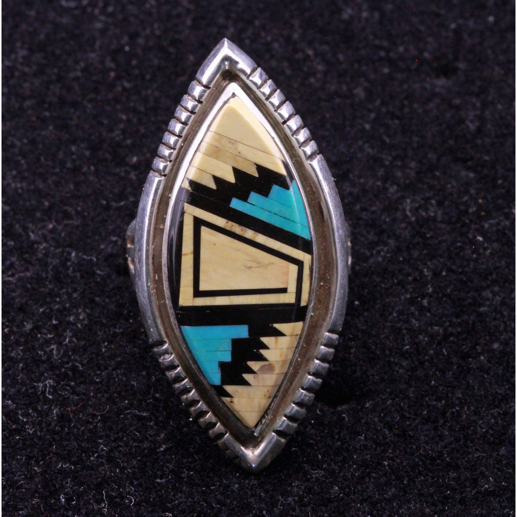 Vintage Navajo Man's ring multi gemstone silver signed Alvin Yellowhorse (7337)