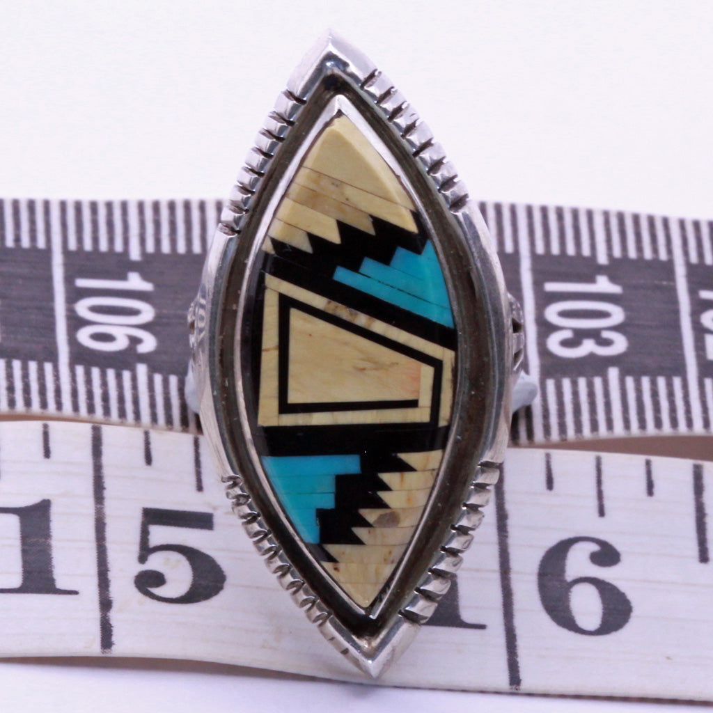 Vintage Navajo Man's ring multi gemstone silver signed Alvin Yellowhorse (7337)