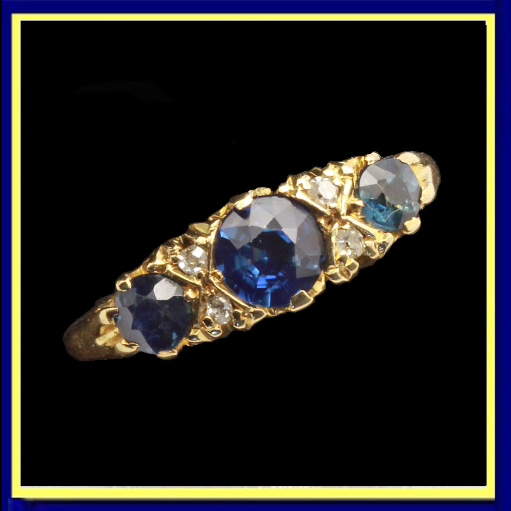 Antique sapphire diamond ring 18k gold Belle Epoque Engagement