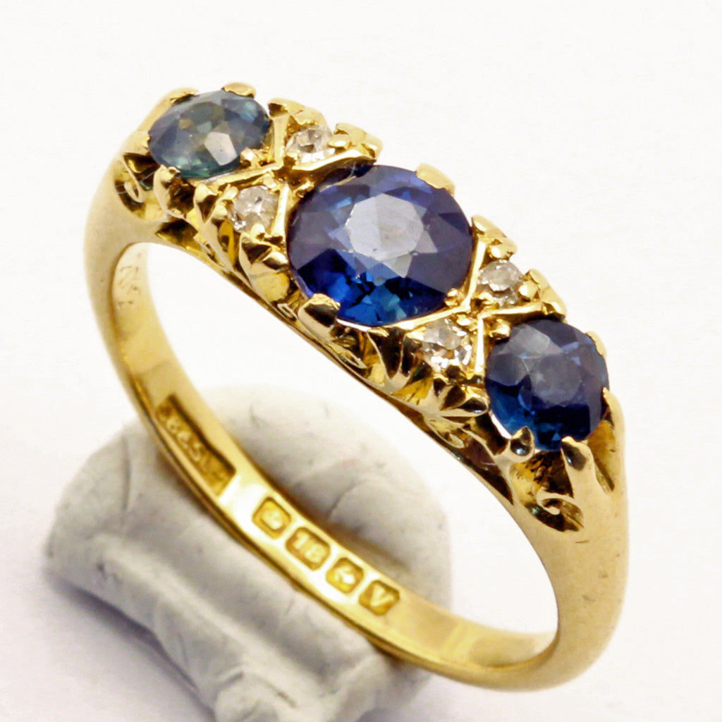 Antique sapphire diamond ring 18k gold Belle Epoque Engagement English (7384)