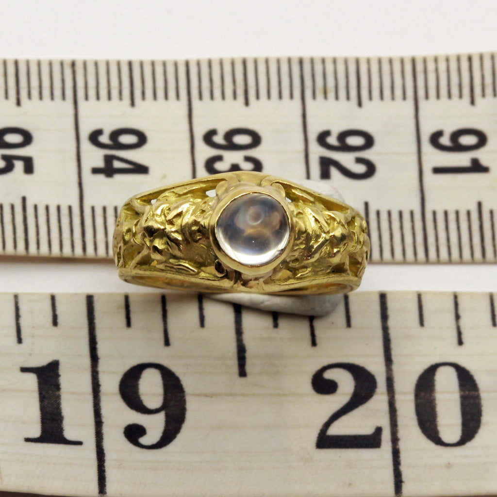 Antique Victorian Art Nouveau Ring 18k gold moonstone satyr Masks French (7403)