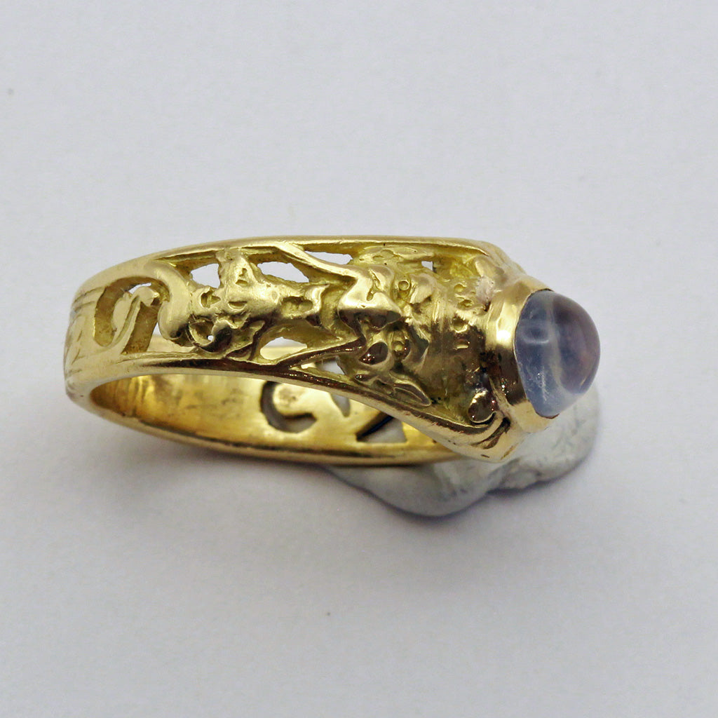 Antique Victorian Art Nouveau Ring 18k gold moonstone satyr Masks French (7403)