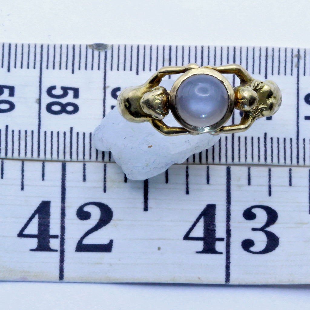 Antique Art Nouveau ring 18k gold moonstone male female figures French (7404)