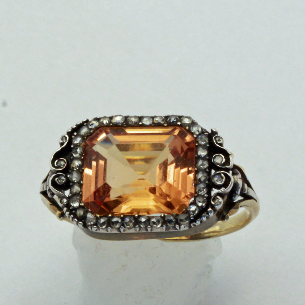 Antique Georgian ring Certified Imperial topaz diamond gold silver English(7412)