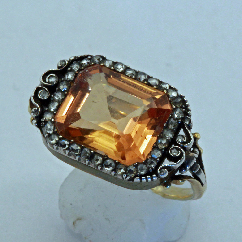 Antique Georgian ring Certified Imperial topaz diamond gold silver English(7412)