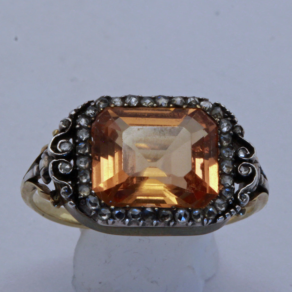 Antique Georgian ring Certified Imperial topaz diamond gold silver English(7412)