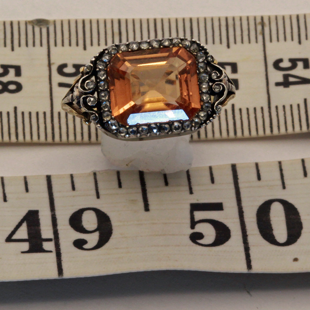 Antique Georgian ring Certified Imperial topaz diamond gold silver English(7412)