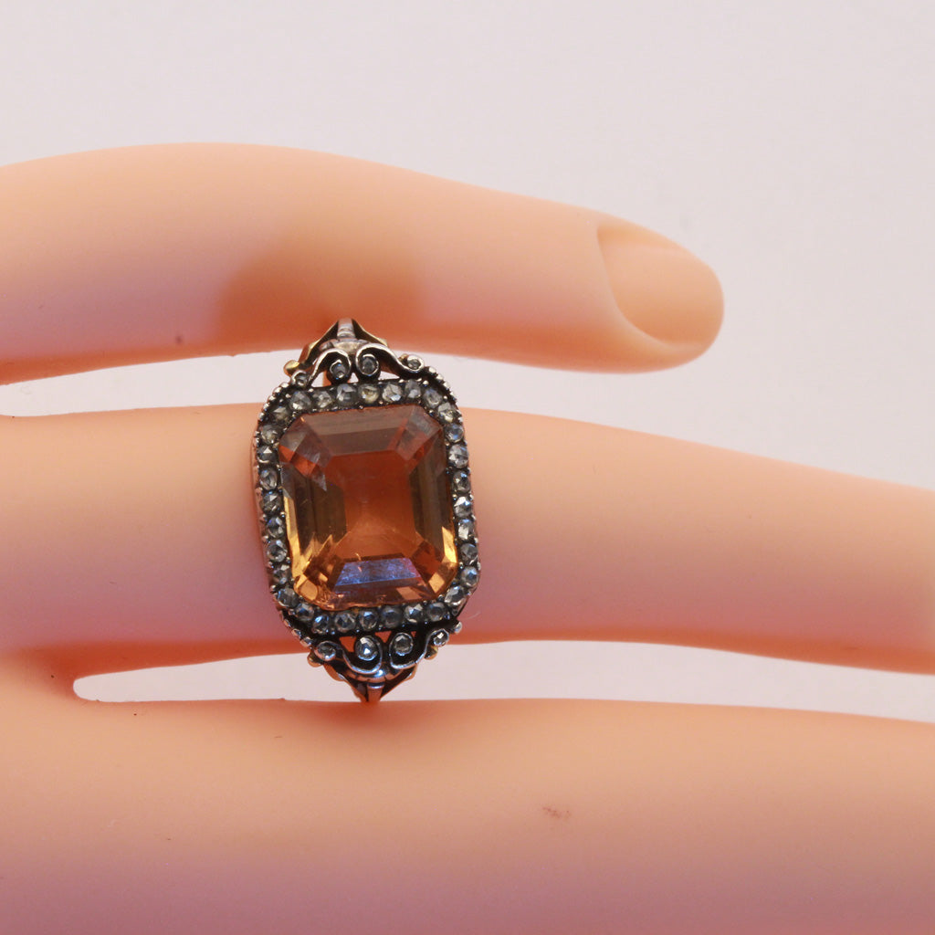 Antique Georgian ring Certified Imperial topaz diamond gold silver English(7412)